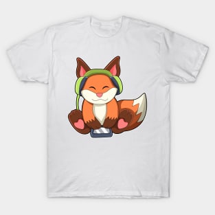 Fox at Music with Headphone T-Shirt